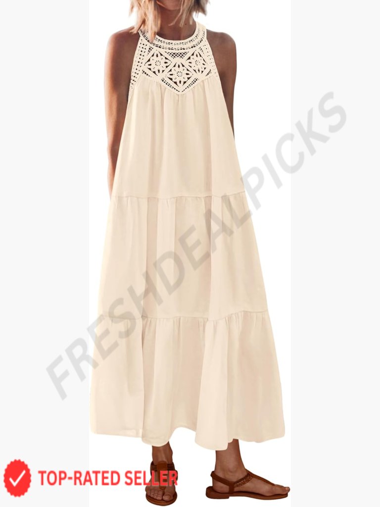 Halter Neck Sleeveless Maxi Dress Boho Chic Tiered Casual Summer Beach Vacation